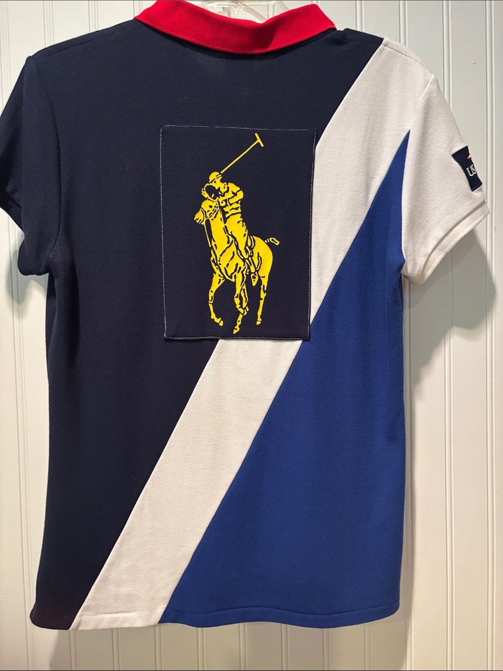 Vintage Ralph Lauren 2010 US Open Polo Shirt with Diagonal Color-Block Design Lg - Picture 5 of 8